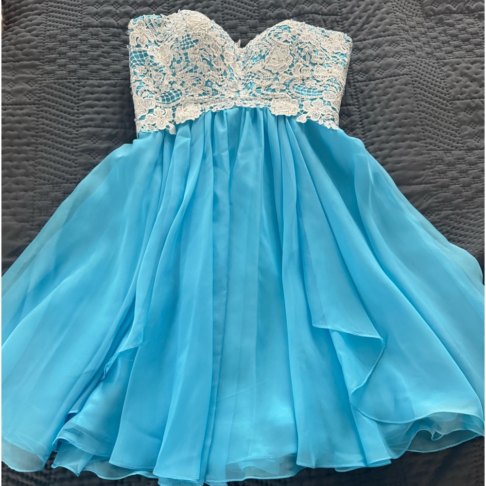 Angela & Alison Blue Strapless Dress